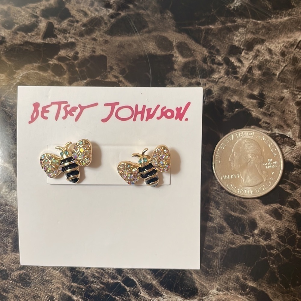 Betsy Johnson Bee Rhinestone Stud Earrings - Picture 10 of 12